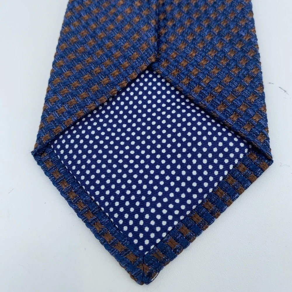Eton Tie Mens One Size Blue Brown Silk Classic Fit Luxury Necktie Italy Made NWT